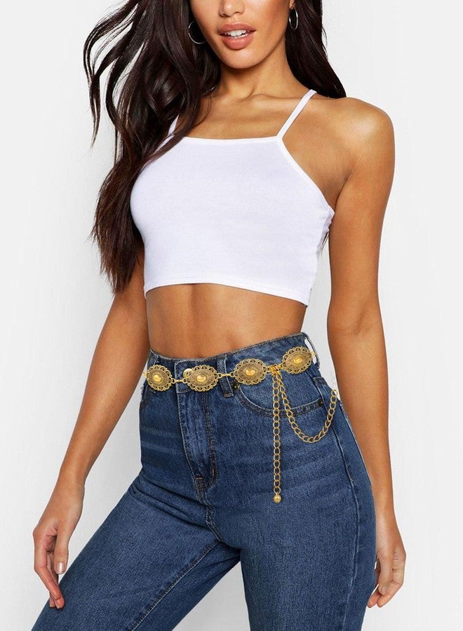 FIORETTO Metal Waist Chain Belts for Dress Western Boho Concho Chain Belt for Women Cowgirl Belts for Dress Jeans Country Concert Outfit Gold - Image 4