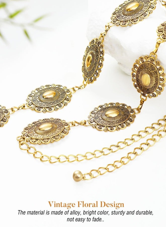 FIORETTO Metal Waist Chain Belts for Dress Western Boho Concho Chain Belt for Women Cowgirl Belts for Dress Jeans Country Concert Outfit Gold - Image 2