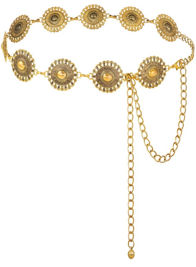 FIORETTO Metal Waist Chain Belts for Dress Western Boho Concho Chain Belt for Women Cowgirl Belts for Dress Jeans Country Concert Outfit Gold - Image 1