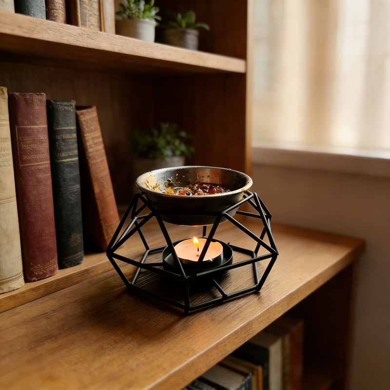 Black Nest Shaped Incense Burner Essential Oil Diffuser Tea Light Warmer Set - Image 2
