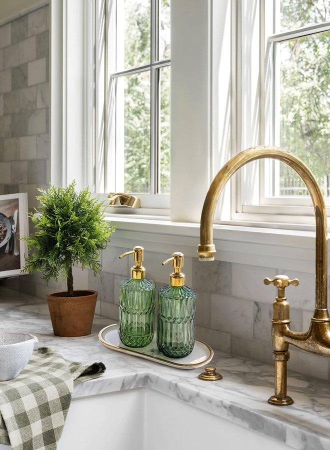 JASAI 18Oz Green Glass Soap Dispenser with Gold Rust Proof Pump, Refillable Kitchen soap Dispenser for Dish Soap, Soap Dispenser Bathroom for Hand soap, Lotion, Body Wash. - Image 3