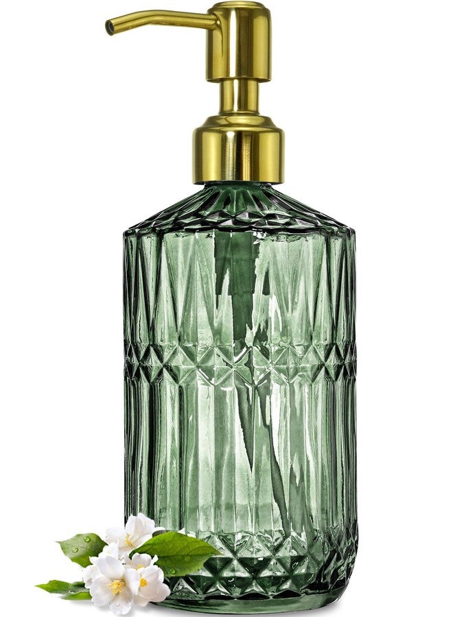 JASAI 18Oz Green Glass Soap Dispenser with Gold Rust Proof Pump, Refillable Kitchen soap Dispenser for Dish Soap, Soap Dispenser Bathroom for Hand soap, Lotion, Body Wash. - Image 1