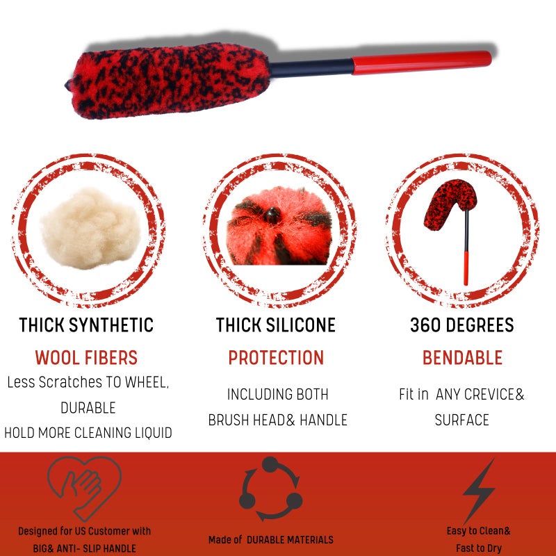 BYTTME Wheel Brushes for Cleaning Wheels (4 Pro Pack)- 2X Soft Wheel Cleaning Woolies Brush, Detailing Brush and Stiff Tire Brush, Scratch Free Durable Car Wheel Rim Brush Kit for Car Rim and Tire Detailing - Image 5