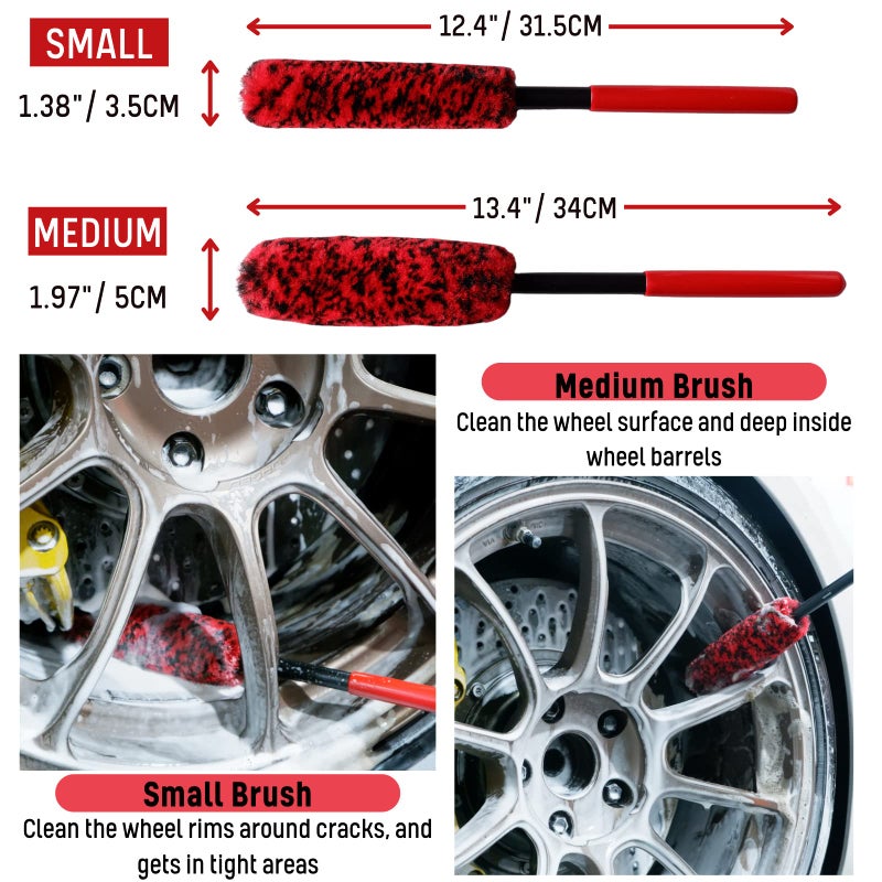 BYTTME Wheel Brushes for Cleaning Wheels (4 Pro Pack)- 2X Soft Wheel Cleaning Woolies Brush, Detailing Brush and Stiff Tire Brush, Scratch Free Durable Car Wheel Rim Brush Kit for Car Rim and Tire Detailing - Image 4