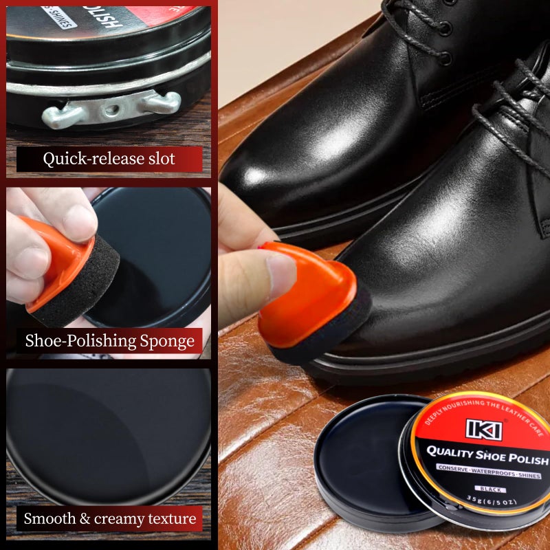 IKI Black Shoe Polish Paste - 1.23 oz Boot Wax Polish with Sponge Applicator for Leather Boots and Shoes Polishing, Conditioning and Restoring - Image 4