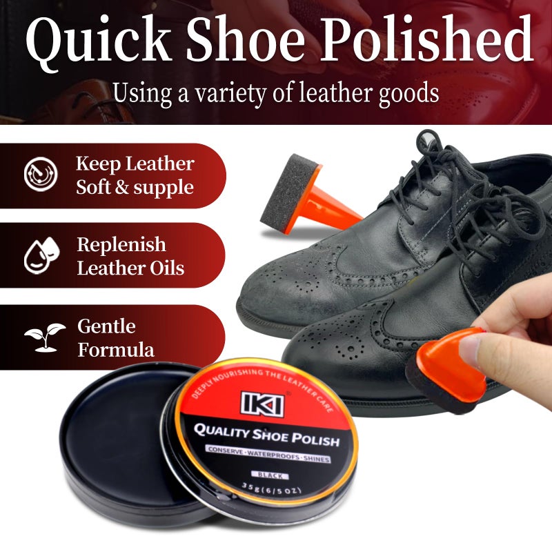 IKI Black Shoe Polish Paste - 1.23 oz Boot Wax Polish with Sponge Applicator for Leather Boots and Shoes Polishing, Conditioning and Restoring - Image 3