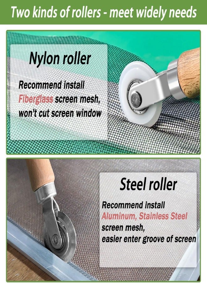 أداة أسطوانة الشاشة، أداة تجزئة الشاشة، أسطوانة تجزئة الشاشة، أسطوانة من الصلب/النايلون مع محمل + خطاف إزالة، طقم إصلاح شاشات باب النافذة 3 في 1، لتركيب شبكة نافذة الباب. - Image 4