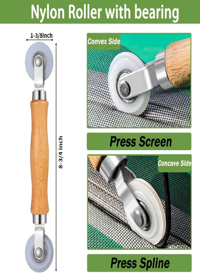 أداة أسطوانة الشاشة، أداة تجزئة الشاشة، أسطوانة تجزئة الشاشة، أسطوانة من الصلب/النايلون مع محمل + خطاف إزالة، طقم إصلاح شاشات باب النافذة 3 في 1، لتركيب شبكة نافذة الباب. - Image 3