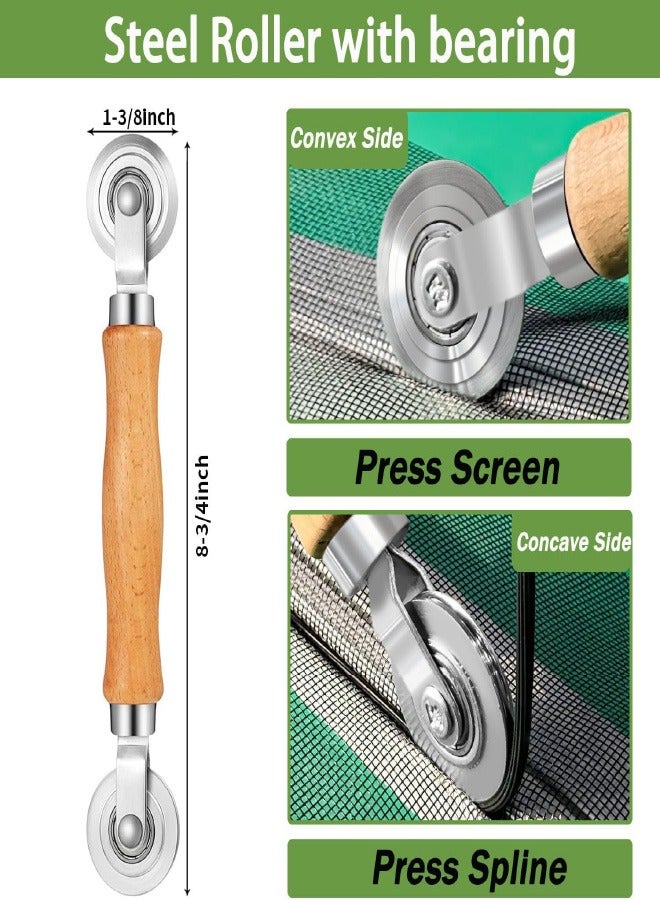 أداة أسطوانة الشاشة، أداة تجزئة الشاشة، أسطوانة تجزئة الشاشة، أسطوانة من الصلب/النايلون مع محمل + خطاف إزالة، طقم إصلاح شاشات باب النافذة 3 في 1، لتركيب شبكة نافذة الباب. - Image 2