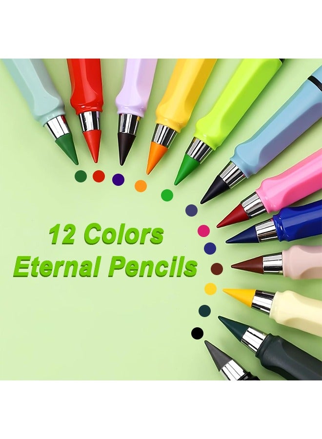 Generic 12 Colors Colored Pencils, Infinity Pencil Coloring Metal Pencils, Everlasting Pencil with Eraser, Color Pencil Set, Eternal Pencils for Home School Office Writing Drawing  - Image 2