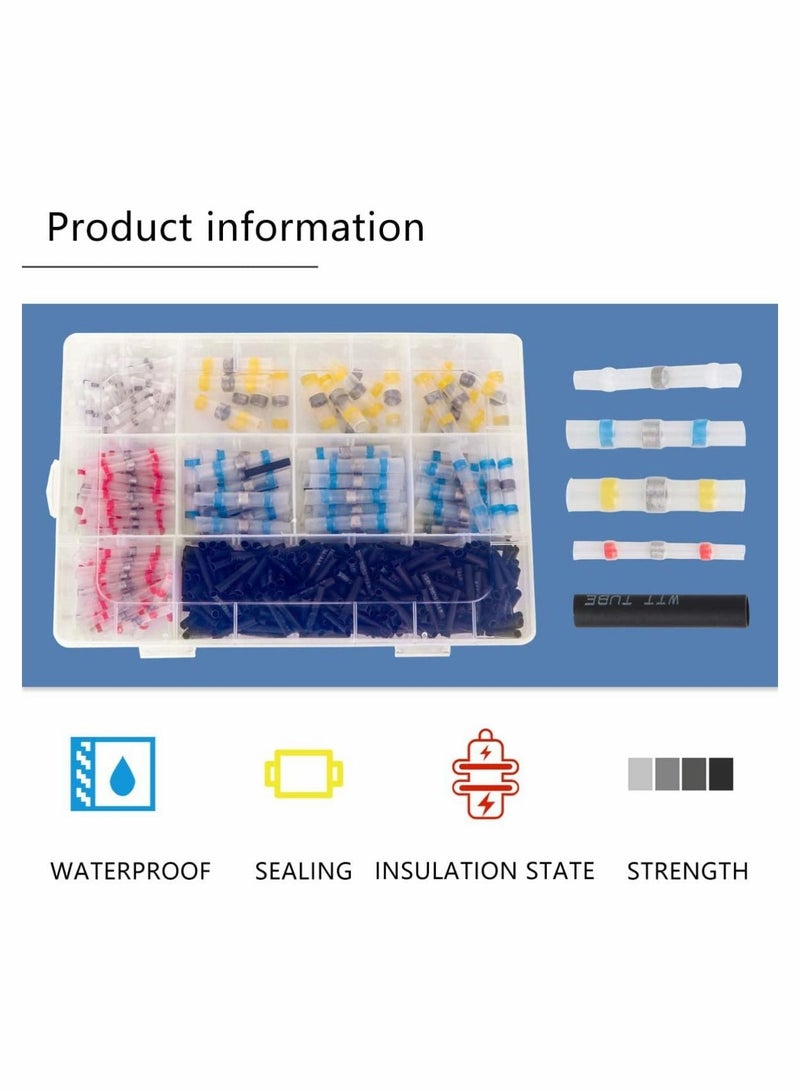 سيوسي 500 قطعة من موصلات أسلاك اللحام - موصلات أسلاك كهربائية معزولة مقاومة للماء تتقلص الحرارة بعقب مع علبة - Image 4
