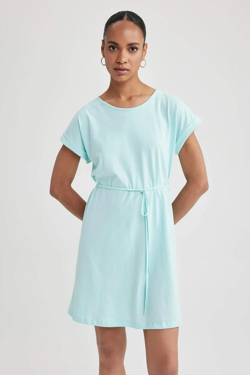 ديفاكتو A-Line Crew Neck Cotton Dress