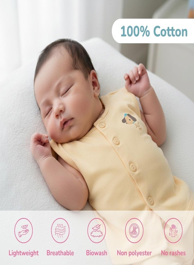 TIDY SLEEP صدريات قطنية للأطفال من تيدي سليب، للجنسين - عبوة من 4 قطع، بطانة داخلية ناعمة وجيدة التهوية من بانيان، مزينة برسومات حيوانات لطيفة وألوان سادة - مريحة للأطفال حديثي الولادة والرضع (من 0 إلى 3 أشهر) متعددة الألوان - Image 4