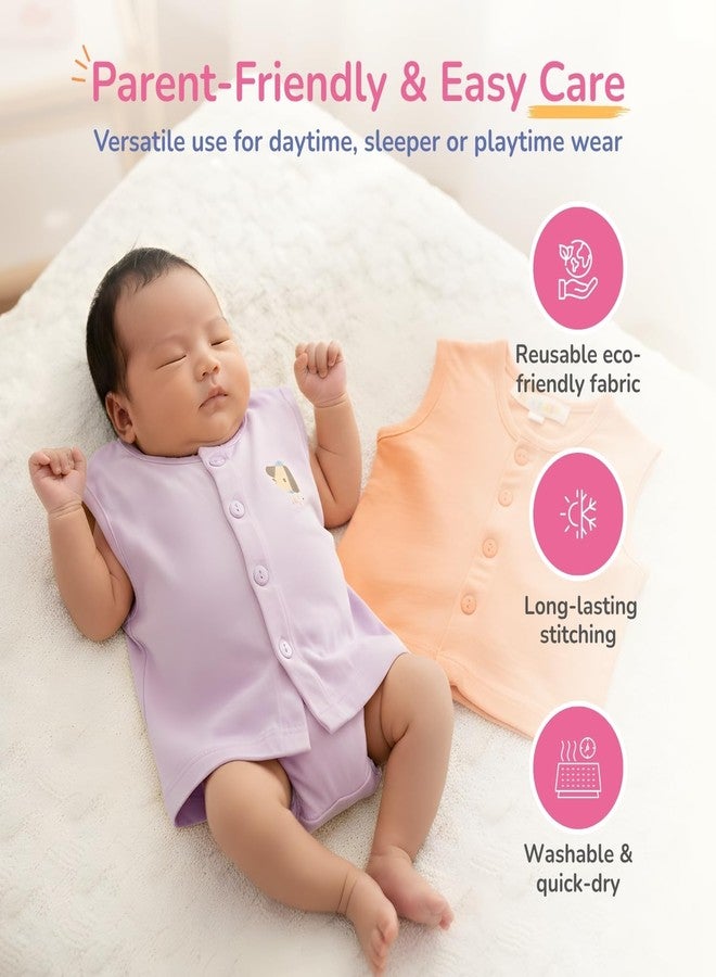 TIDY SLEEP صدريات قطنية للأطفال من تيدي سليب، للجنسين - عبوة من 4 قطع، بطانة داخلية ناعمة وجيدة التهوية من بانيان، مزينة برسومات حيوانات لطيفة وألوان سادة - مريحة للأطفال حديثي الولادة والرضع (من 0 إلى 3 أشهر) متعددة الألوان - Image 5