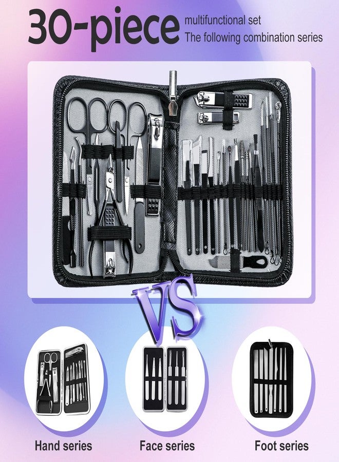 Andrea Manicure kit Personal Care Mens Grooming Kit, 30 in 1 Professional Nails Kit Pedicure Kit, Nail Clippers for Men and Beauty Tool Portable Set, with Luxurious Travel Case (Black) - Image 2