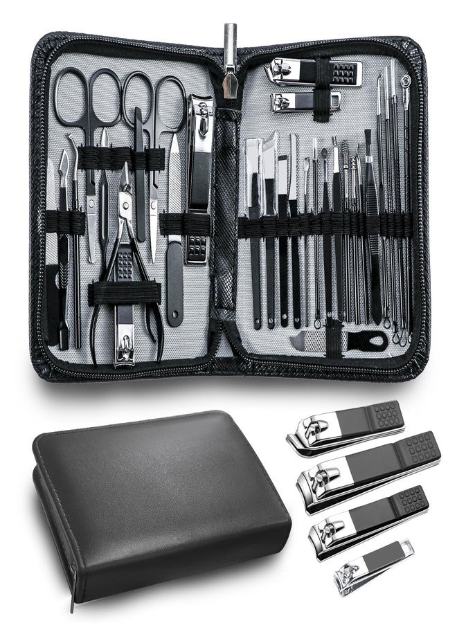 Andrea Manicure kit Personal Care Mens Grooming Kit, 30 in 1 Professional Nails Kit Pedicure Kit, Nail Clippers for Men and Beauty Tool Portable Set, with Luxurious Travel Case (Black) - Image 1