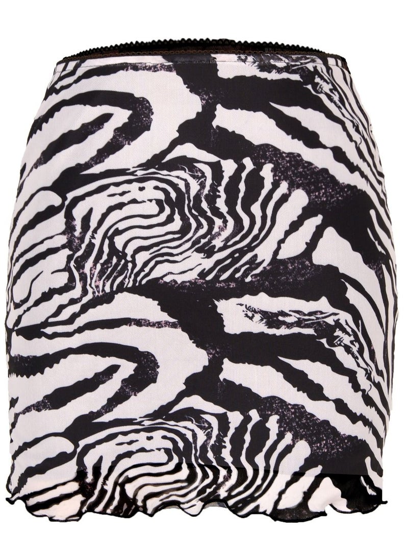 Loquat - Women's Fashion Printed Gauze High-waisted Double-layer Slim Short Skirt - Image 1