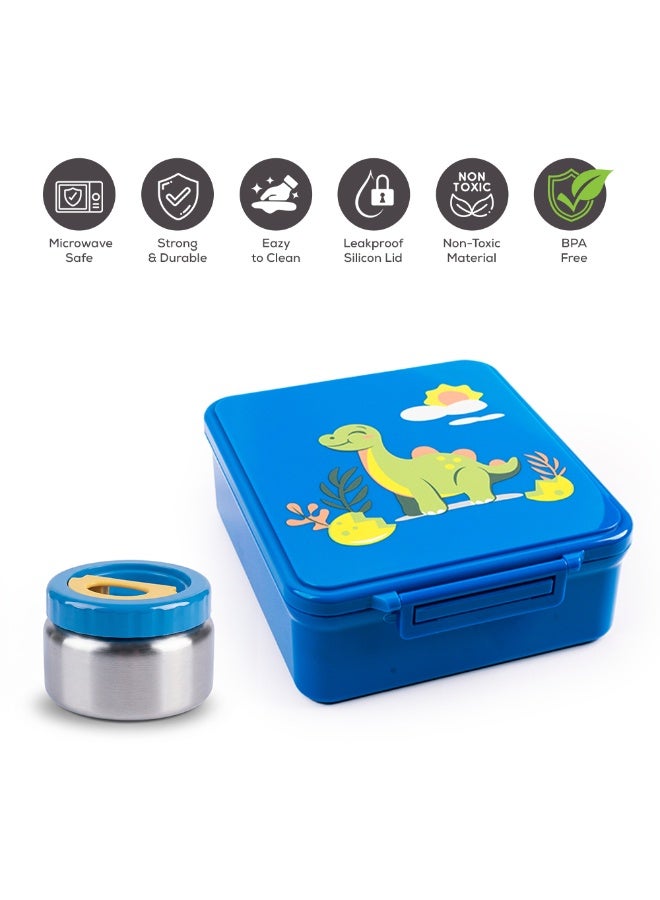 Cocobee Dino Tritan Bento Lunch Box with Food Jar, 4 Compartments, Leakproof & Microwave Safe, 1.87L , BPA Free, ages 3+ (Blue) - Image 2