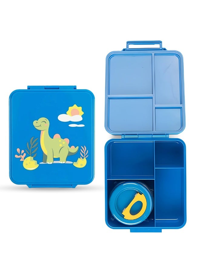 Cocobee Dino Tritan Bento Lunch Box with Food Jar, 4 Compartments, Leakproof & Microwave Safe, 1.87L , BPA Free, ages 3+ (Blue) - Image 1