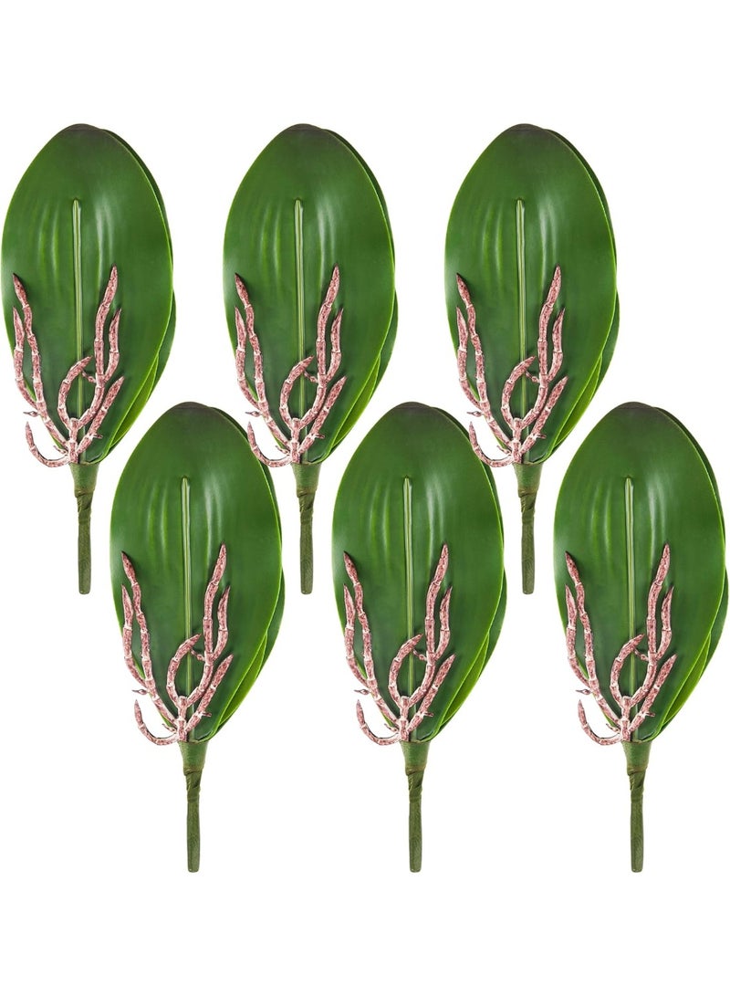 6 Pack Artificial Orchid Leaves, Faux Greenery Stems for Floral Arrangements & Home Decor - Image 1