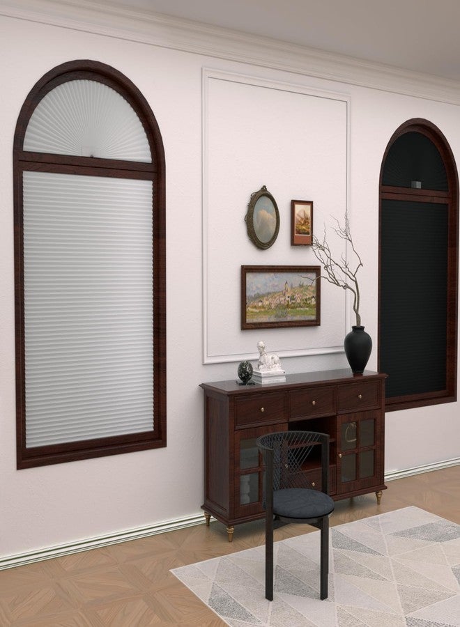 Myshade Arch Window Shades Half Circle Blackout Cellular Shades Cordless No Drill Blinds for Windows Half Moon Honeycomb Fabric No Tools Room Darkening Shades Easy Install (2 Pack White 36" X 72") - Image 2
