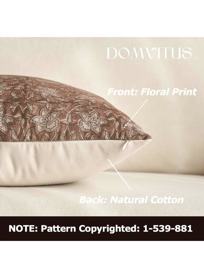 DOMVITUS Floral Pillow Covers 20x20 Throw Pillow Covers Block Print Vintage Decorative Neutral Pillow Cover for Couch Bed Living Room Brown 1PC - Image 2