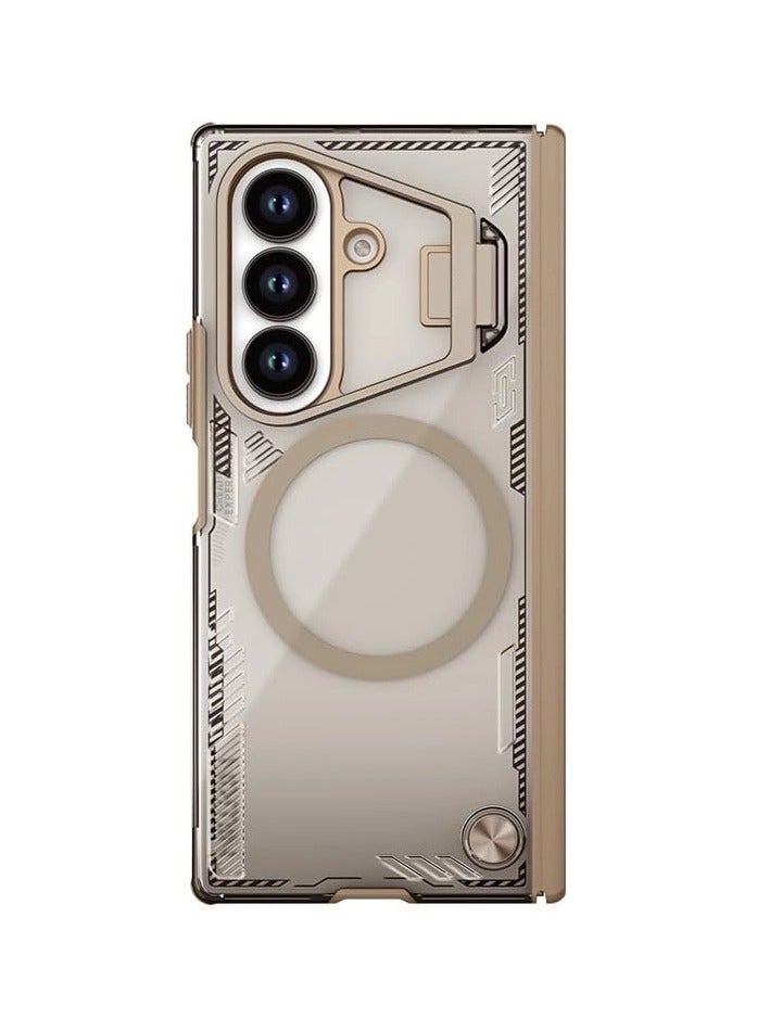 general Compatible Samsung Galaxy Z Fold 7 Clear Magnetic Case, Camera Lens Protection Folding Bracket Holder, TPU Impact Resistant PC Rear Corner Shockproof Case