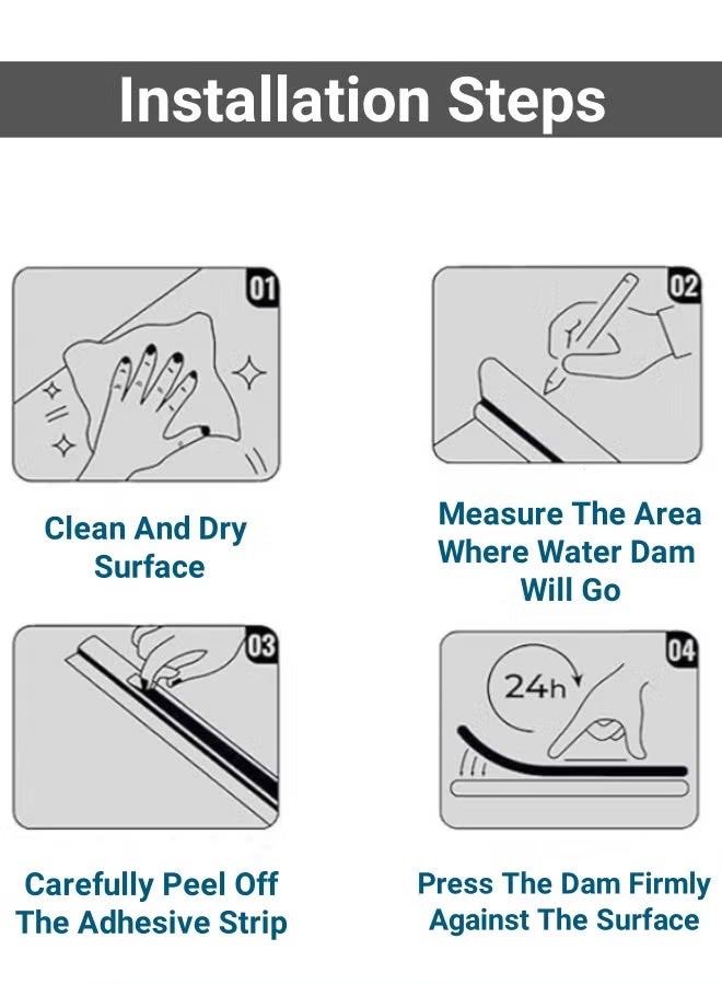روبرنتي شرائط عازلة للماء على شكل حرف T للحمام، حاجز مائي للاستحمام، سدادة مياه ذاتية اللصق، شرائط عازلة للماء لأسطح المطابخ، شرائط فاصلة مقاومة للماء ذاتية اللصق، حاجز مائي لأرضية الحمام وفصل بين المناطق الرطبة والجافة، طول 1 متر، شفافة - Image 4