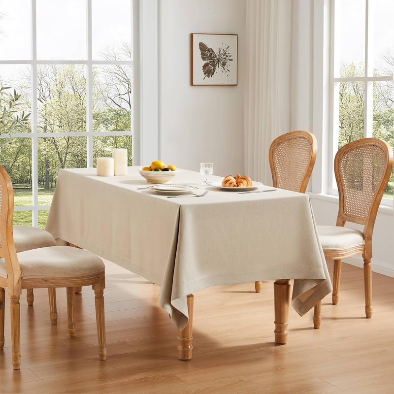ZeeMart Basic Linen Textured Table Cloth 52 x 52 Inch Raw Linen Farmhouse Style Light Beige Square Tablecloth Wrinkle Resistant Washable Heavy Weight TableCloths - Image 1
