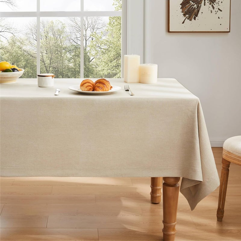 ZeeMart Basic Linen Textured Table Cloth 52 x 52 Inch Raw Linen Farmhouse Style Light Beige Square Tablecloth Wrinkle Resistant Washable Heavy Weight TableCloths - Image 2