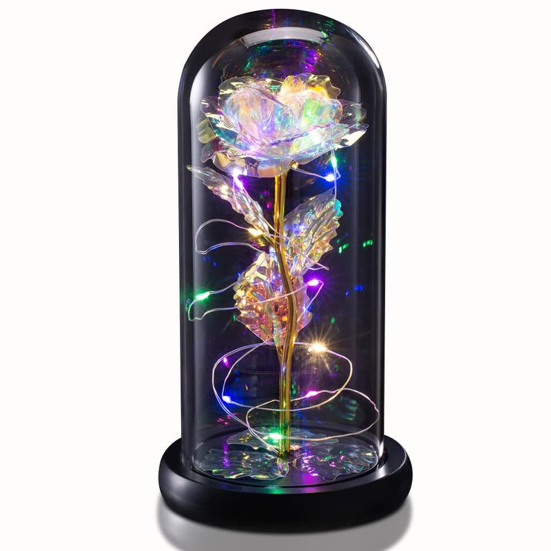 TECHSHARE Gifts for Her Forever Flower Rose in Glass Dome Rose Light Up Flower Personalized Gifts for Mom Sisters Friend Women Valentines Day Birthday Wedding