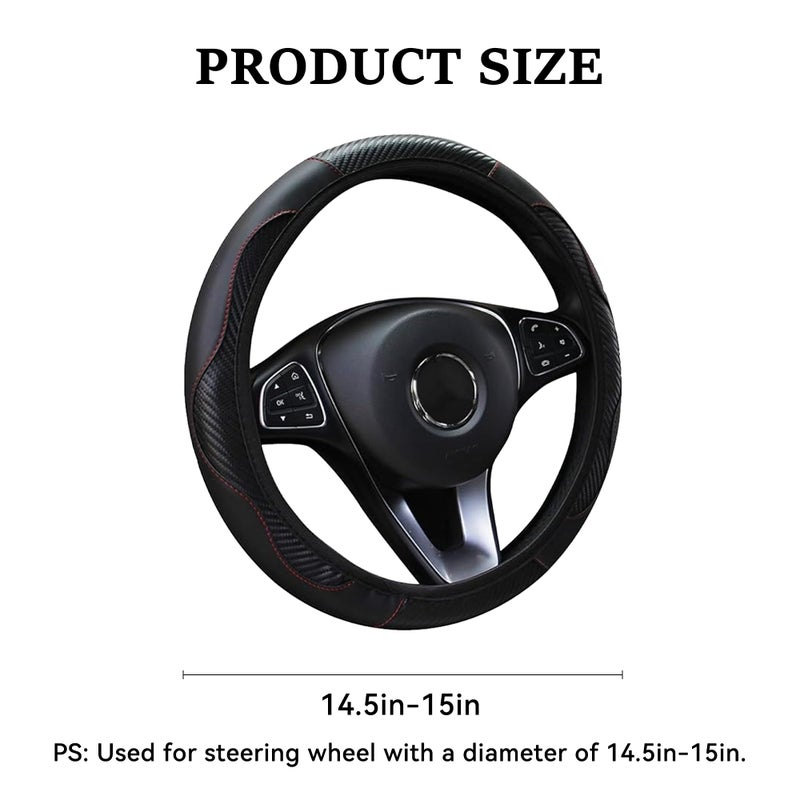 Tioollev Car Steering Wheel Cover, 15 inch Carbon Fiber Microfiber PU Leather Elastic Steering Wheel Protector for Men Women, Universal Durable Car Decorative Fit for Most Cars, Trucks, SVU (Black) - Image 5