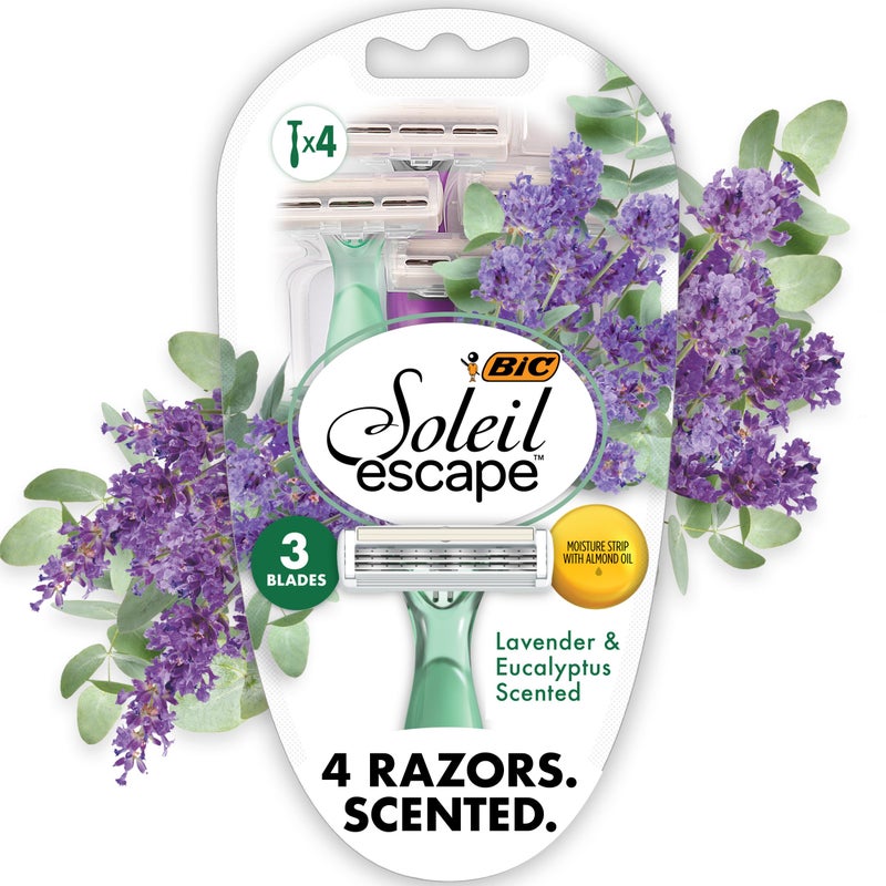 BIC Soleil 3 Escape Scented Women's Disposable Razors, 3 Blades, Comfortable Shave, Lavender & Eucalyptus Scented Handle Shaving Razors for Women, 4 Count - Image 1