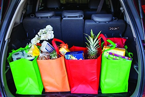 Home Essentials Reusable Reinforced Handle Grocery Tote Bag Large (10 Pack)Purple - Image 2