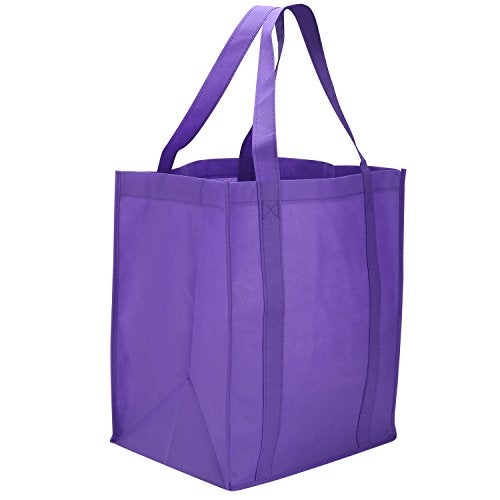 Home Essentials Reusable Reinforced Handle Grocery Tote Bag Large (10 Pack)Purple - Image 3