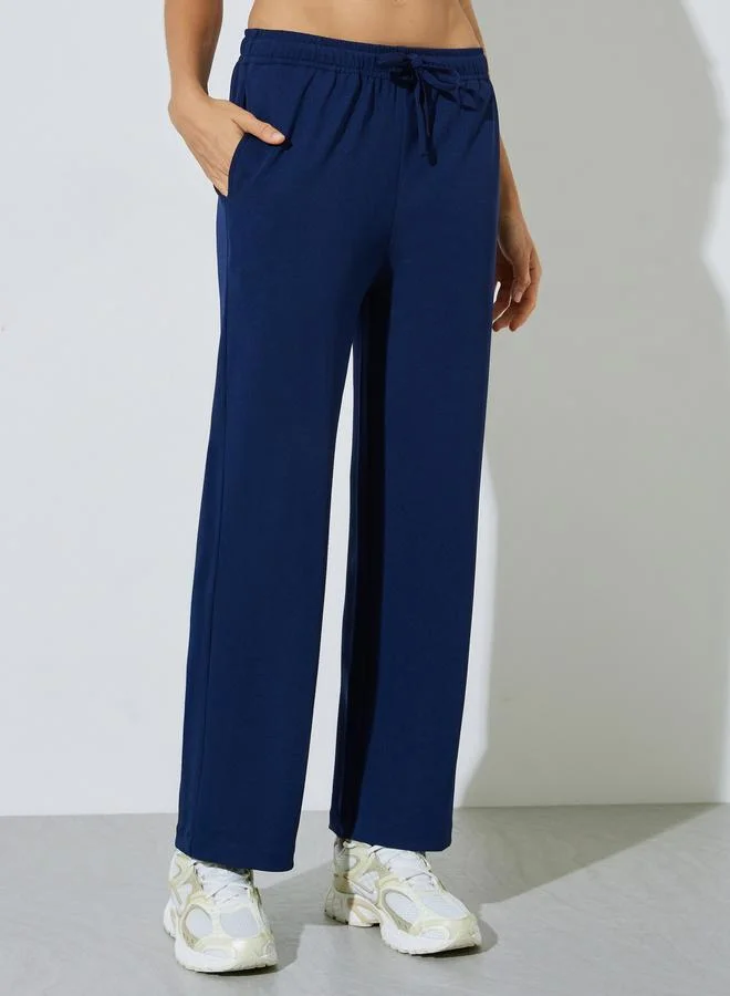 ستايلي Navy Blue Straight Leg Trousers with Drawstring