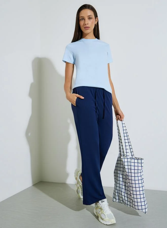 ستايلي Navy Blue Straight Leg Trousers with Drawstring