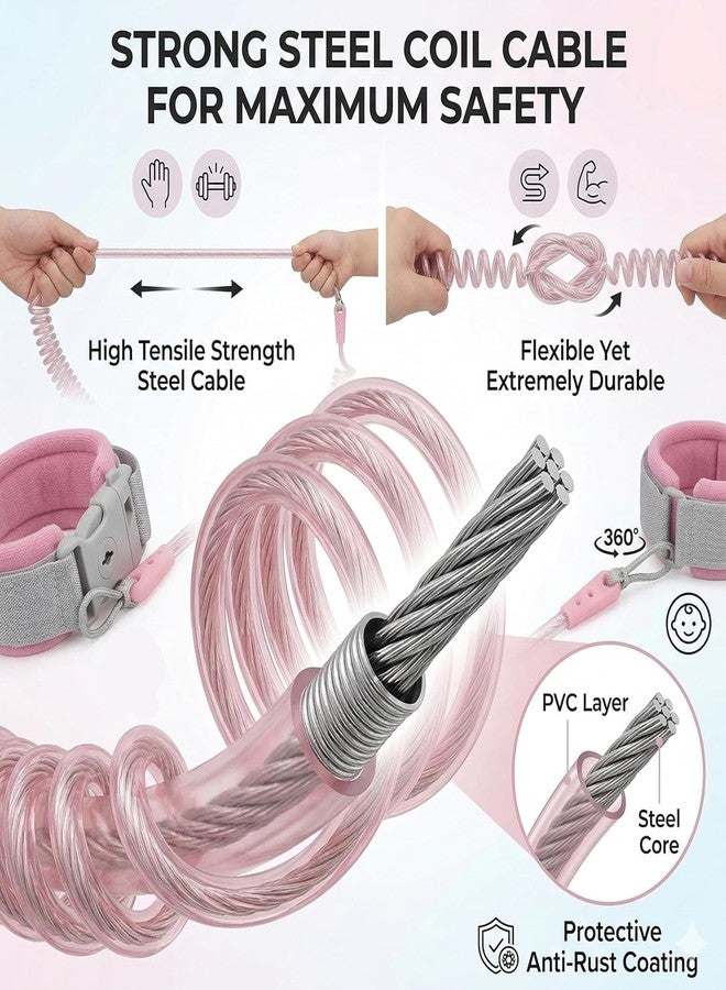Glixon Baby Child Anti Lost Safety Wrist Link Harness Strap Rope, Anti-Lost Safety Harness, Elastic Baby Safety Belt Walking Handcuffs for Kids Safety (Pink) - Image 2