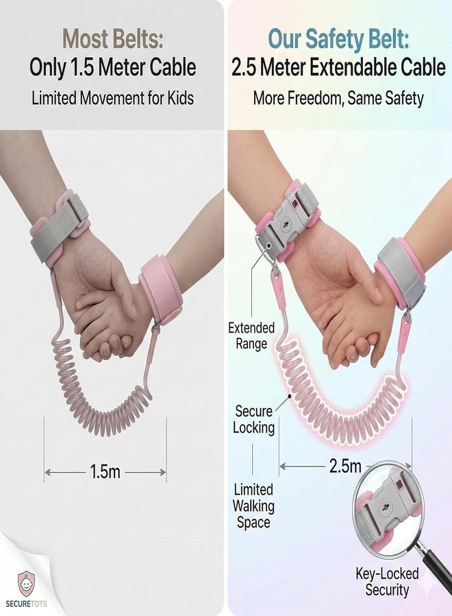Glixon Baby Child Anti Lost Safety Wrist Link Harness Strap Rope, Anti-Lost Safety Harness, Elastic Baby Safety Belt Walking Handcuffs for Kids Safety (Pink) - Image 3
