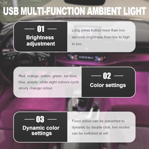 Wevdn 2 PCS USB Type C LED Ambient Light, Adjustable Brightness 8 Color RGB LED Interior Lighting, Mini USB Night Atmosphere Lamp for Car Home Decoration, Universal Car Interior Accessories - Image 5