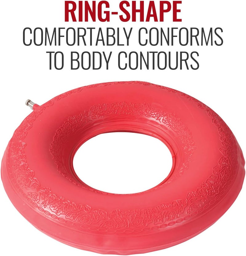 DMI Inflatable Ring Donut Seat Cushion Pillow for Hemorrhoid, Pregnancy, and Tailbone Pain - Red, 18 in - Image 2