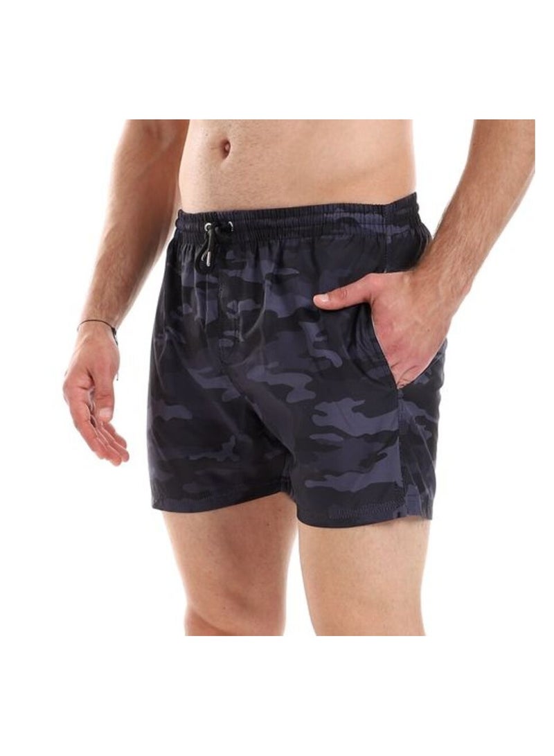 Pavone Camoflage Pattern Elastic Waist Swim Short -  Dark Grey - Image 4
