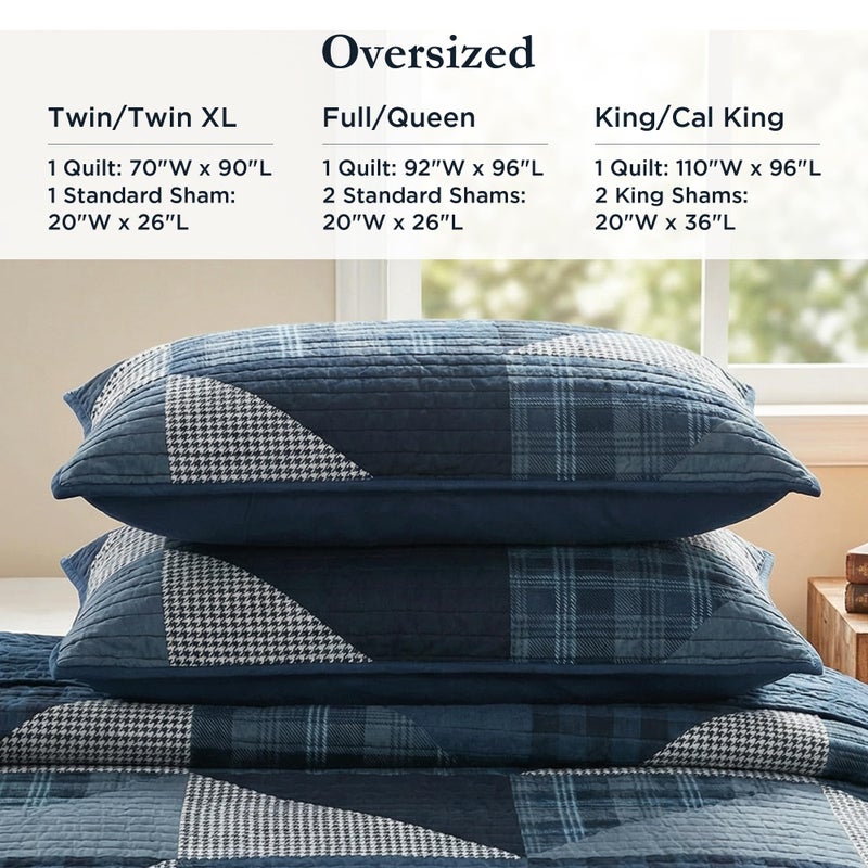 Woolrich John Rich & Bros. Woolrich Reversible Quilt Set - Cottage Styling Reversed to Solid Color, All Season Lightweight Coverlet, Cozy Bedding Layer, Matching Shams, Oversized King/Cal King, Olsen Geometric Blue - Image 5