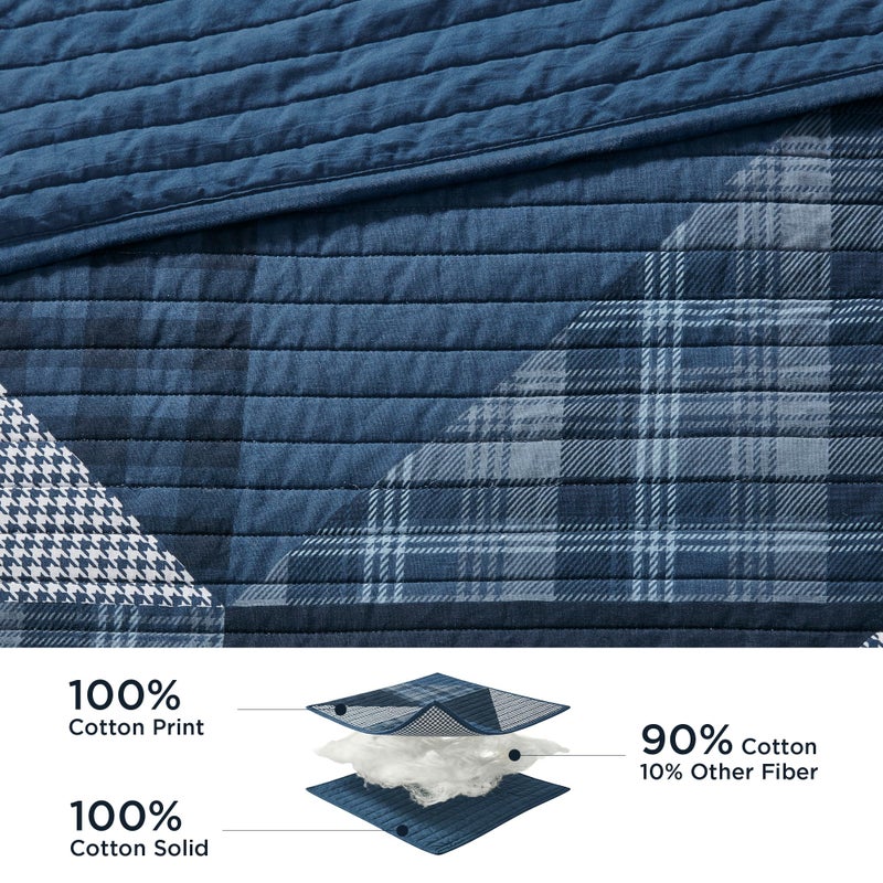 Woolrich John Rich & Bros. Woolrich Reversible Quilt Set - Cottage Styling Reversed to Solid Color, All Season Lightweight Coverlet, Cozy Bedding Layer, Matching Shams, Oversized King/Cal King, Olsen Geometric Blue - Image 3