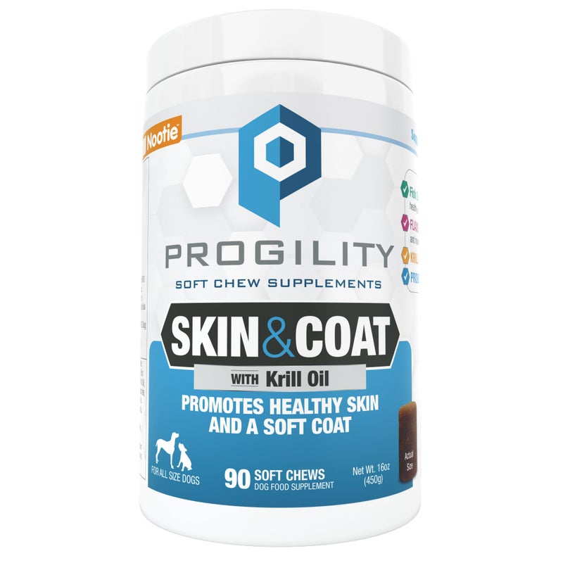 Nootie Progility Skin & Coat Supplement for Dogs, Fish Oil Supports Healthy Skin & Coat, 90 Soft Chews per Container - Image 1
