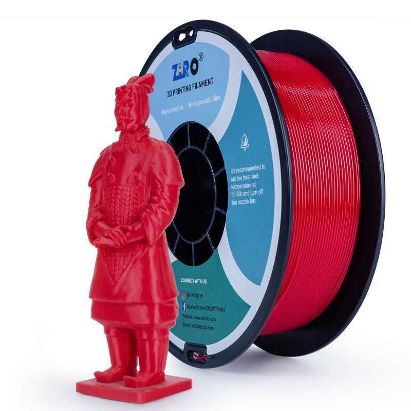 ZIRO PETG 3D Printer Filament, 1.75mm Diameter, 1kg Spool, Low Warping, No Odor, RED - Image 2