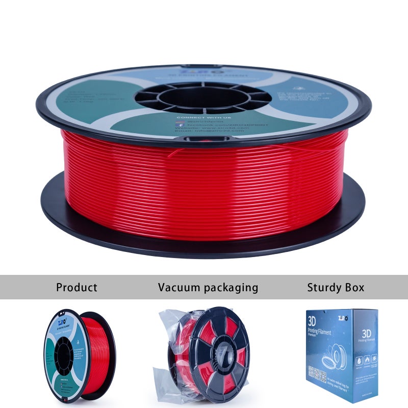 ZIRO PETG 3D Printer Filament, 1.75mm Diameter, 1kg Spool, Low Warping, No Odor, RED - Image 1