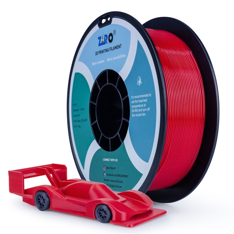 ZIRO PETG 3D Printer Filament, 1.75mm Diameter, 1kg Spool, Low Warping, No Odor, RED - Image 3