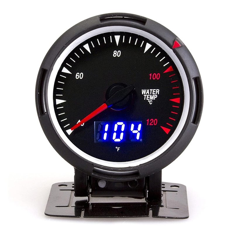 2.5 Inch Water Temperature Gauge Water Temp Meter 40 to 120 Celsius for 12V DC Car, LCD Display with LED Backlit Dial and Needle Pointer, Shockproof and Stainless Steel Housing - Image 1