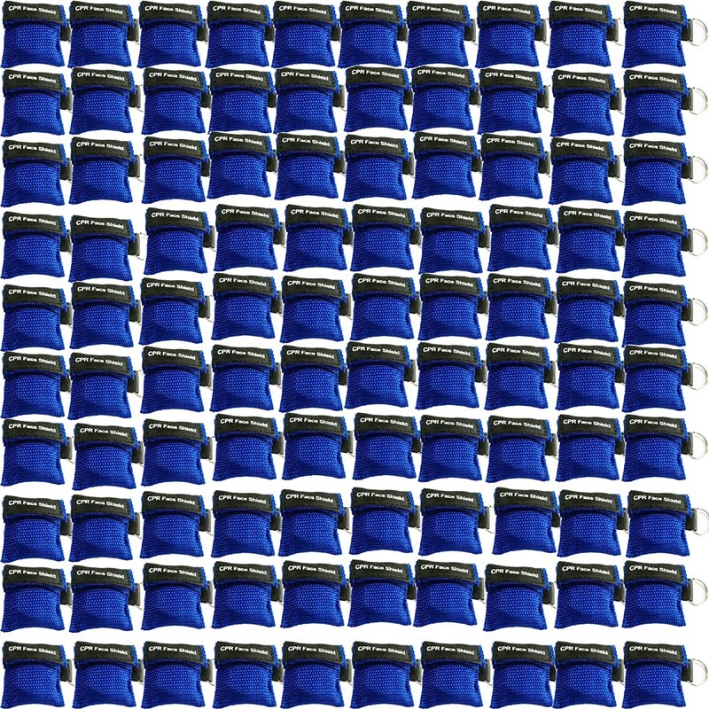 ليسيكا-زد 100pcs CPR Face Shield Mask Keychain Keying CPR Face Shields Pocket Mask (Blue-100) - Image 1
